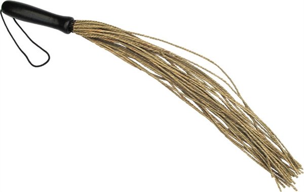 Seegras-Peitsche groß – naturfarbene Stränge, schwarzer Griff und Handschlaufe, Gesamtansicht