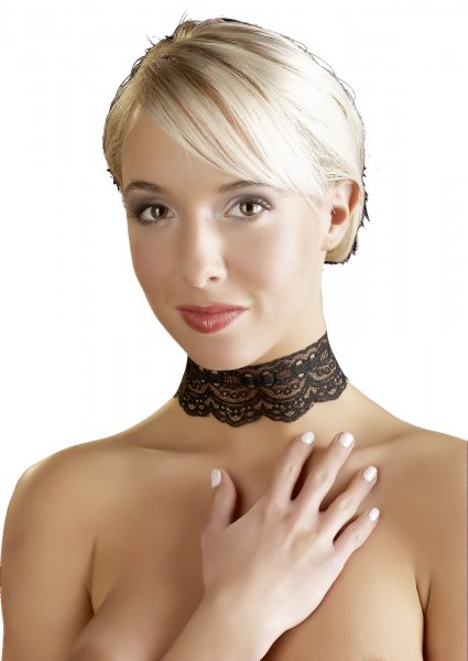 Schwarzes Spitzen-Halsband mit Ketten