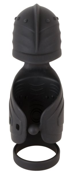 Penisvibrator Rebel schwarz – Vorderansicht mit Penisring