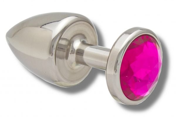 Buttplug 30 mm aus Edelstahl Kristall pink
