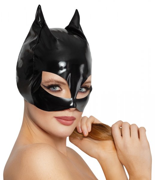 Kopfmaske aus Lack Cat-Look
