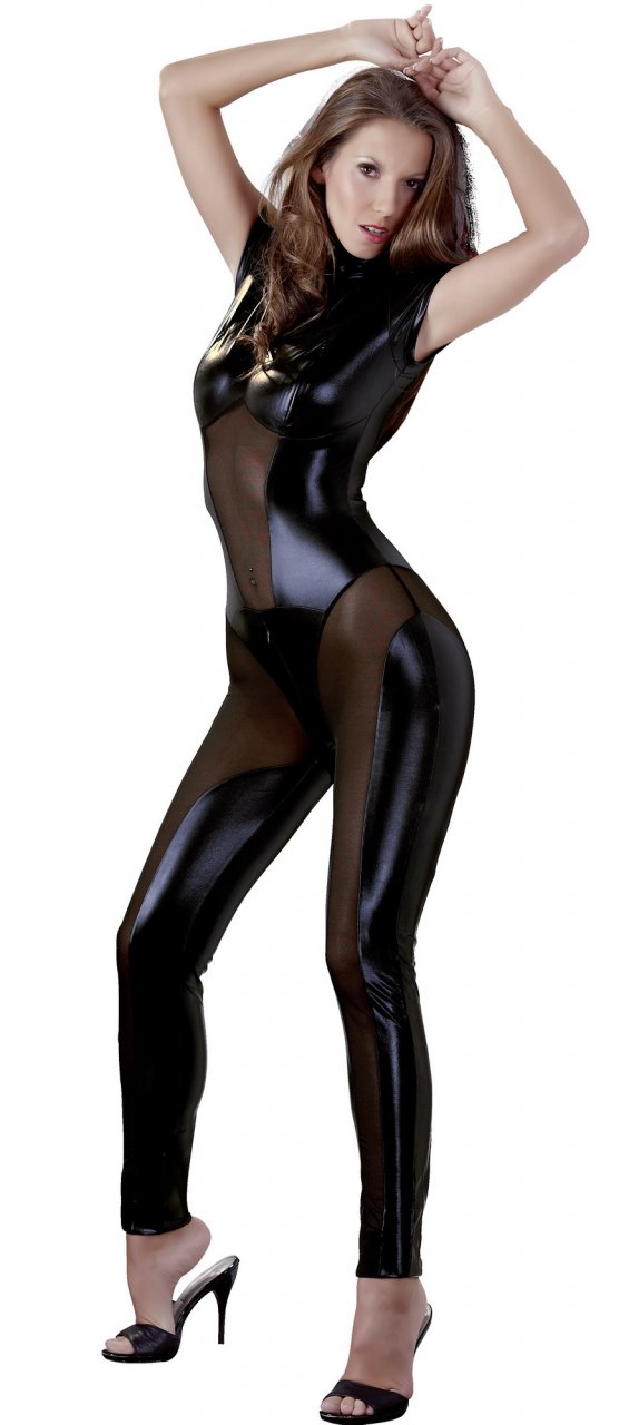 Catsuit im schwarz-glänzenden transparenten Wetlook Catsuit im schwarz-glänzenden transparenten Wetlook