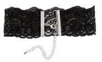 Vorschau: Schwarzes Spitzen-Halsband mit Ketten