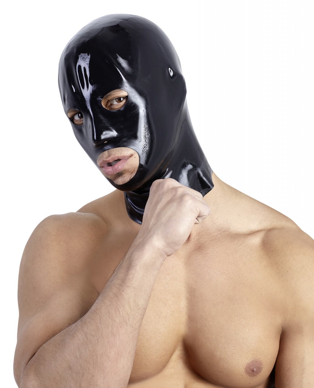 Latex Kopfmaske in schwarz mit anatomischer Form
